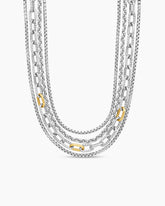 Four Row Mixed Chain Bib Necklace in Sterling Silver with 18K Yellow Gold